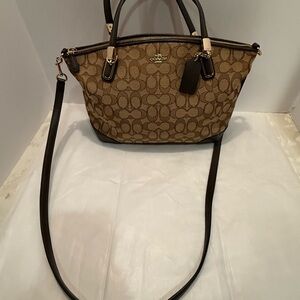 Coach Tan and Brown Signature Shoulder Bag